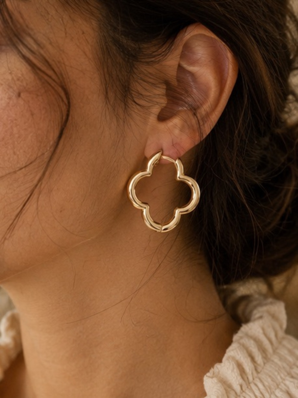 Gold Quatrefoil Hoop Earrings – Designer Inspired Statement Hoops